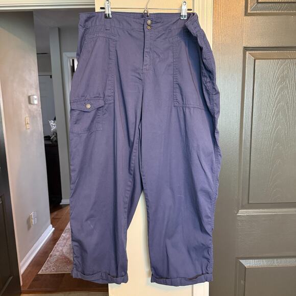 Time and Tru Pants - Time and Tru Womens Sz 14 High Rise Casual Cargo Blue Capri Pants Hiking Travel